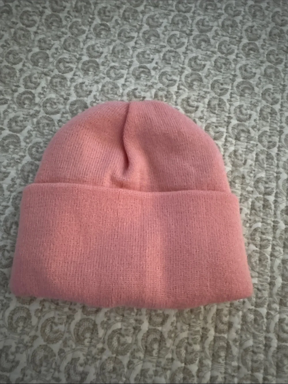 Pink Knit Beanie with Colorful Chicken Motif
